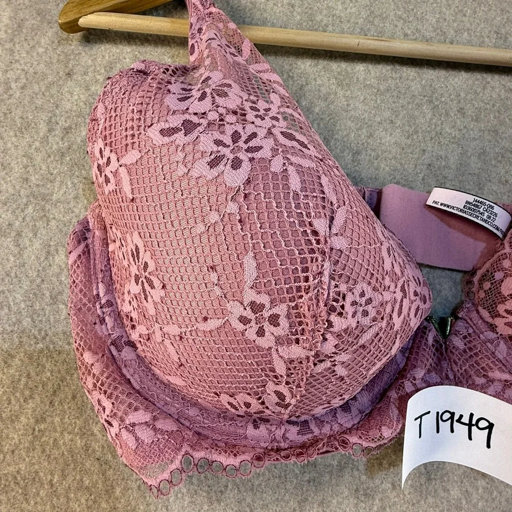 Victorias Secret Love Cloud Lightly Lined Demi Bra Pink Floral Lace 36D NWT